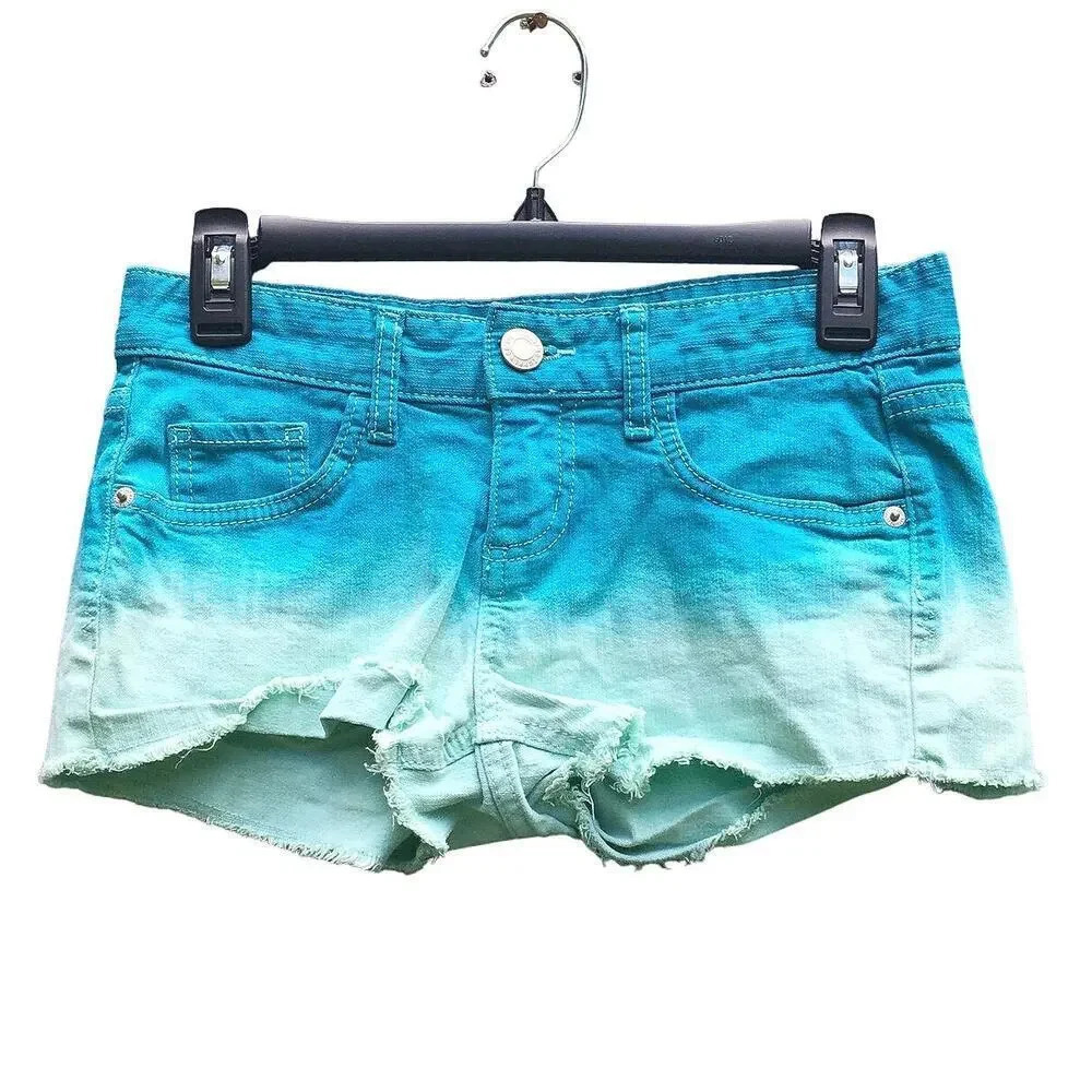 Mossimo Women Juniors Size 5 Blue Dip Dye Ombré Shorts v6x